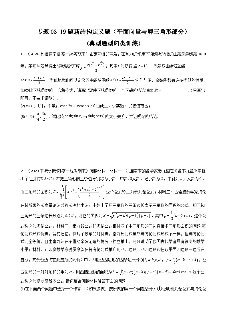 专题03 19题新结构定义题（平面向量与解三角形部分）(典型题型归类训练)(原卷版）第1页