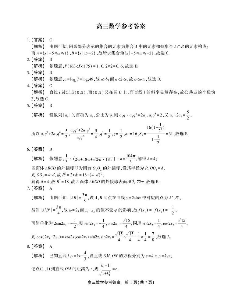 2024安徽省鼎尖教育高三下学期5月联考试题数学PDF版含解析01