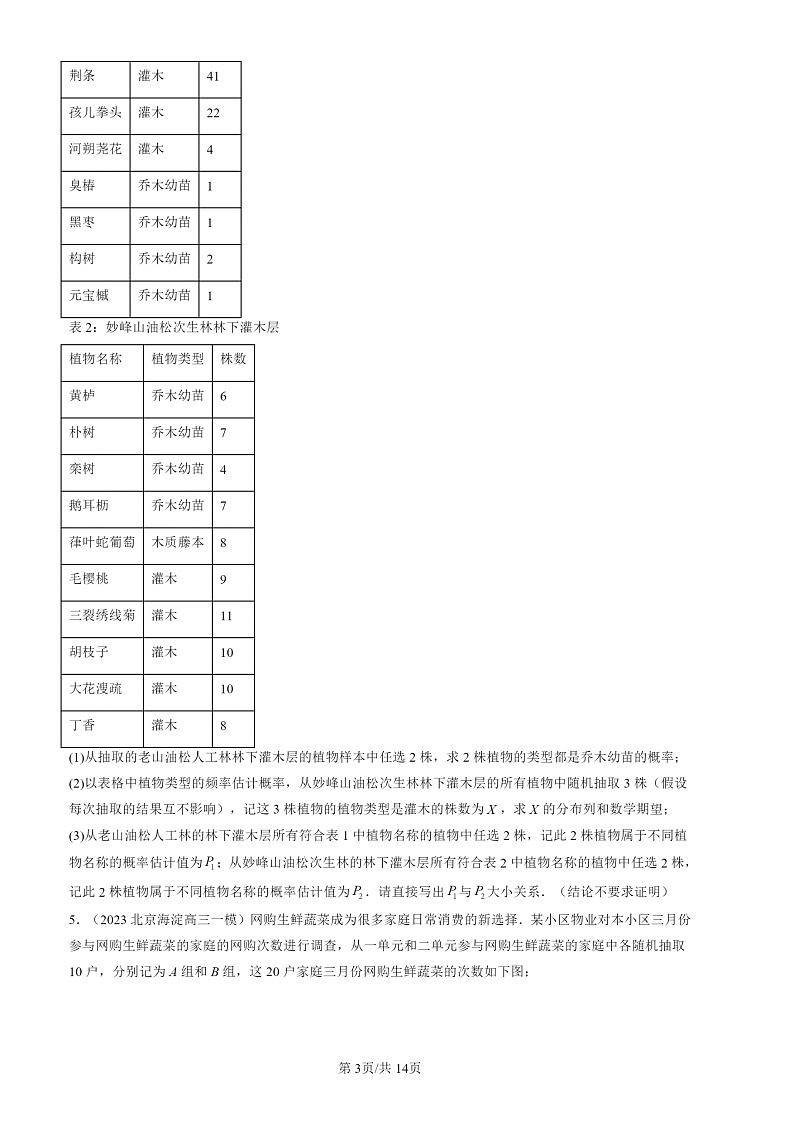 2022-2024北京高三一模数学试题分类汇编：二项公布与超几何分布03