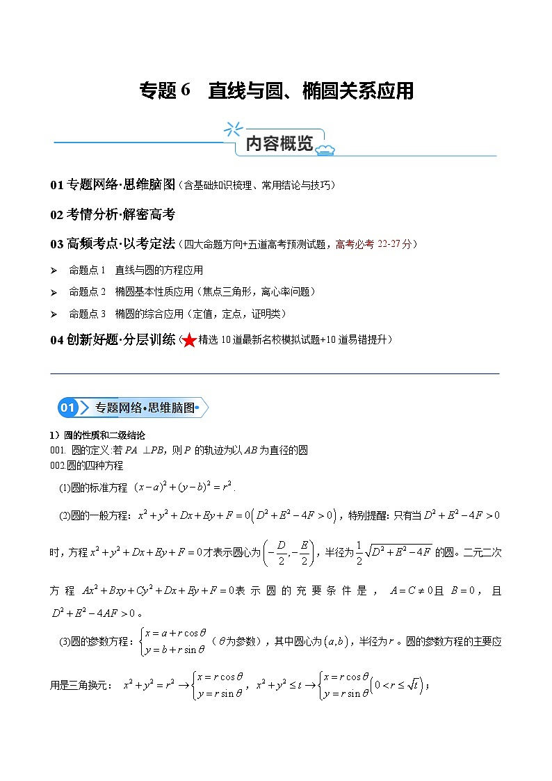 【二轮复习】高考数学专题6  直线与圆、椭圆方程（考点精练）.zip01