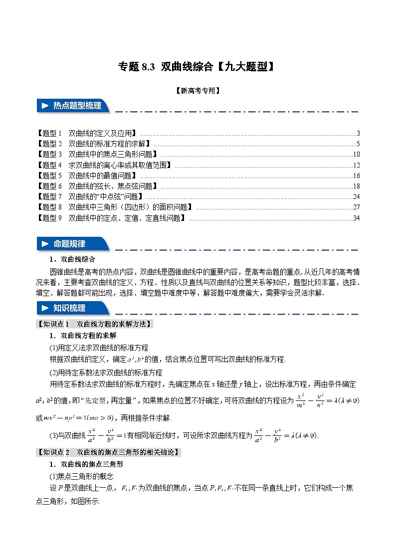【二轮复习】高考数学 专题8.3 双曲线综合（题型专练）（新高考专用）.zip01