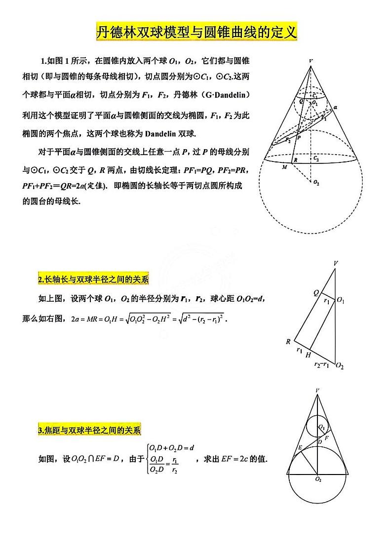 二轮专题复习——高考数学丹德林双球与圆锥曲线的定义第1页