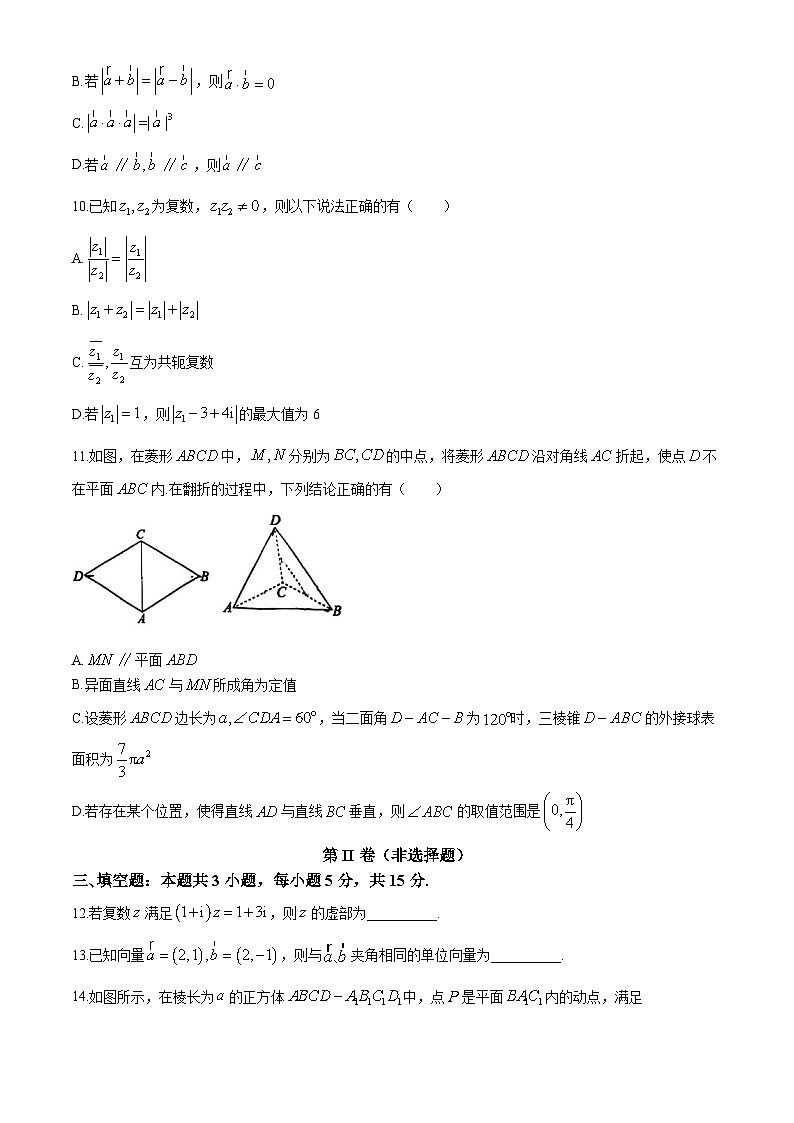 浙江省杭州第二中学2023-2024学年高一下学期期中考试数学试卷(无答案)02