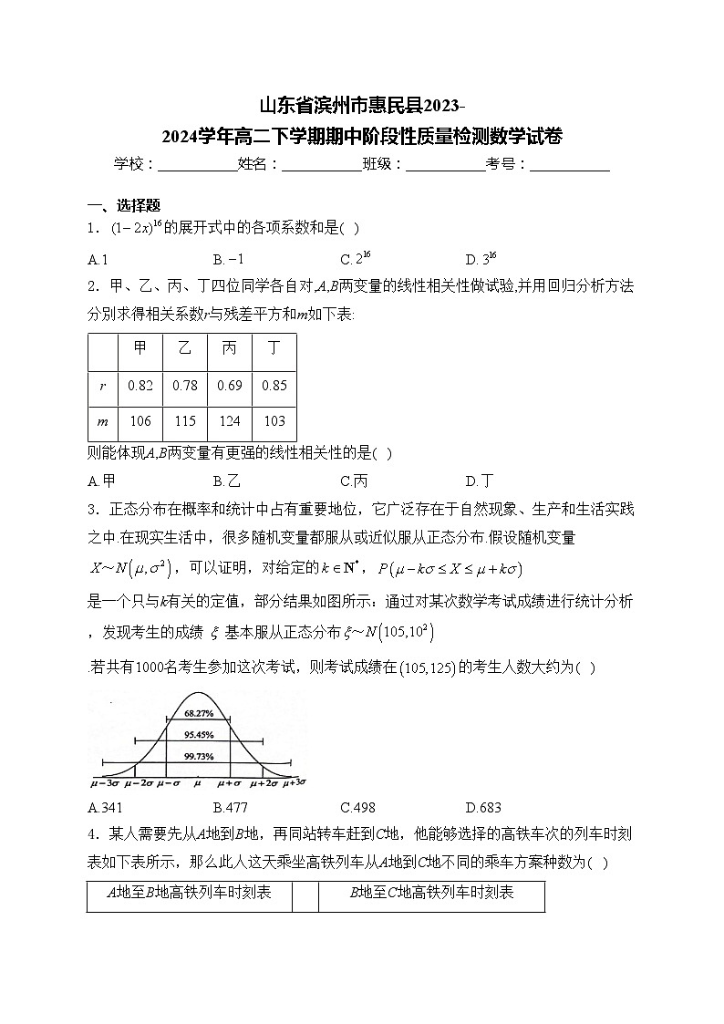 山东省滨州市惠民县2023-2024学年高二下学期期中阶段性质量检测数学试卷(含答案)第1页