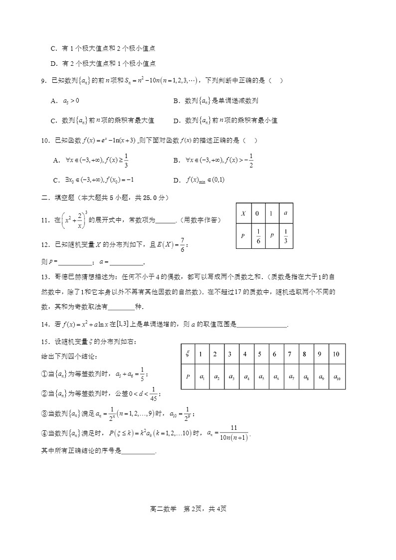 2024北京顺义一中高二下学期期中数学试题02
