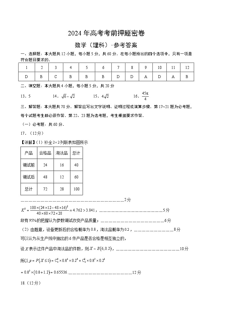 2024年高考押题预测卷-数学(全国卷)(理科)(参考答案)第1页