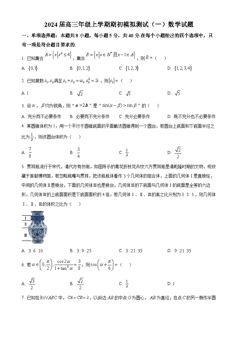 精品解析：江苏省徐州市沛县2023-2024学年高三上学期期初模拟测试(一)数学试题01