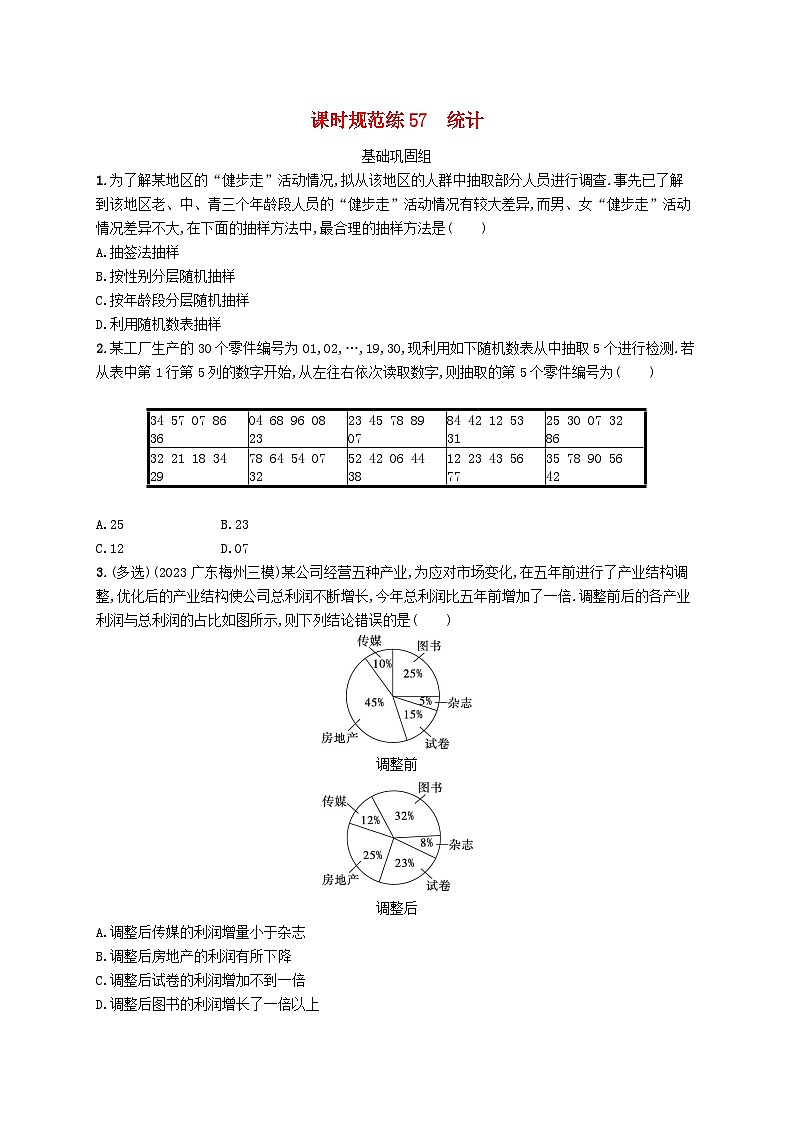 2025届高考数学一轮总复习第十章统计与成对数据的统计分析课时规范练57统计第1页