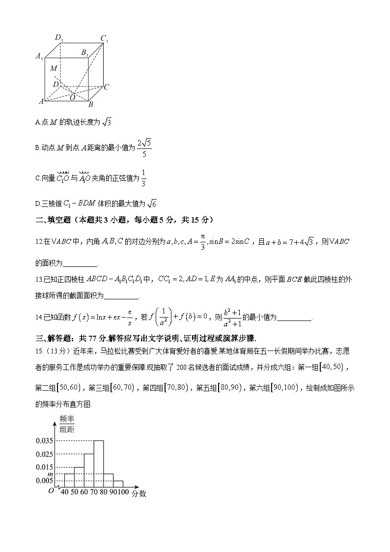 甘肃省张掖市某校2023-2024学年高三下学期模拟考试数学试题03