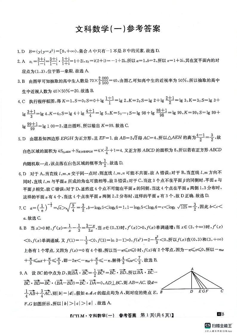 铜川市王益中学高三第十次模拟考试文科数学答案第1页
