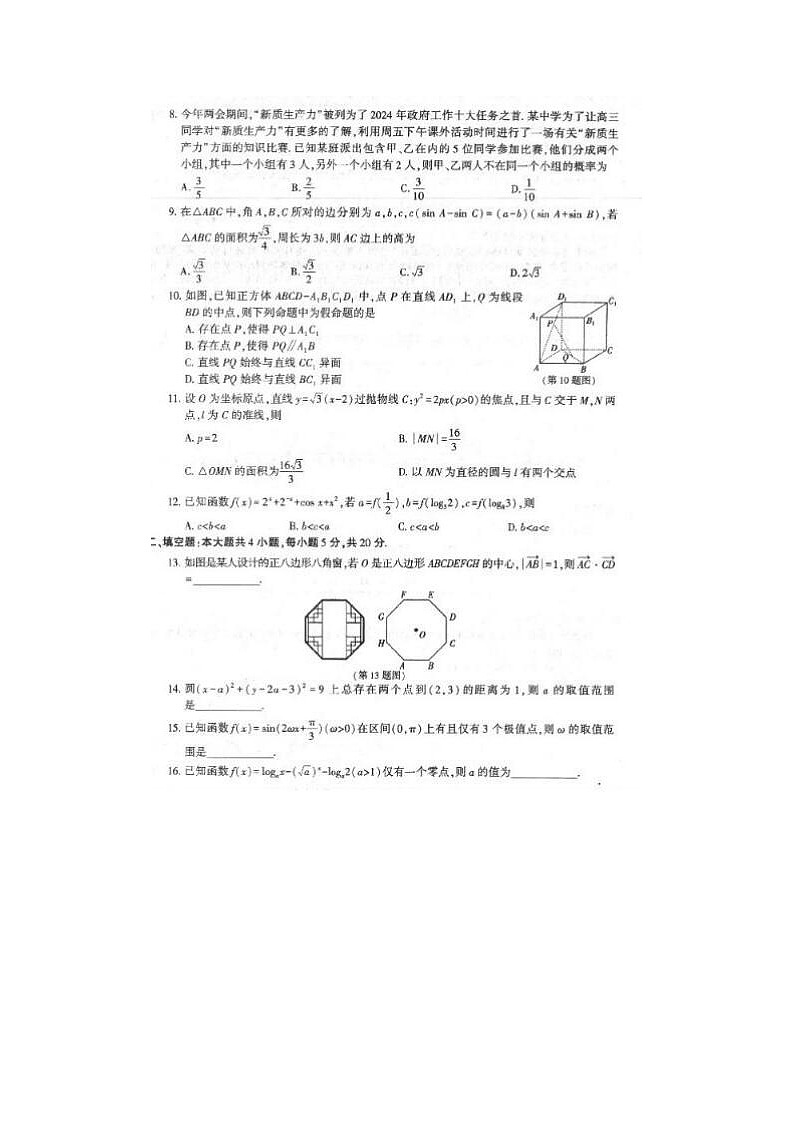 2024届海南高三下学期5月模拟文科数学考试题第2页