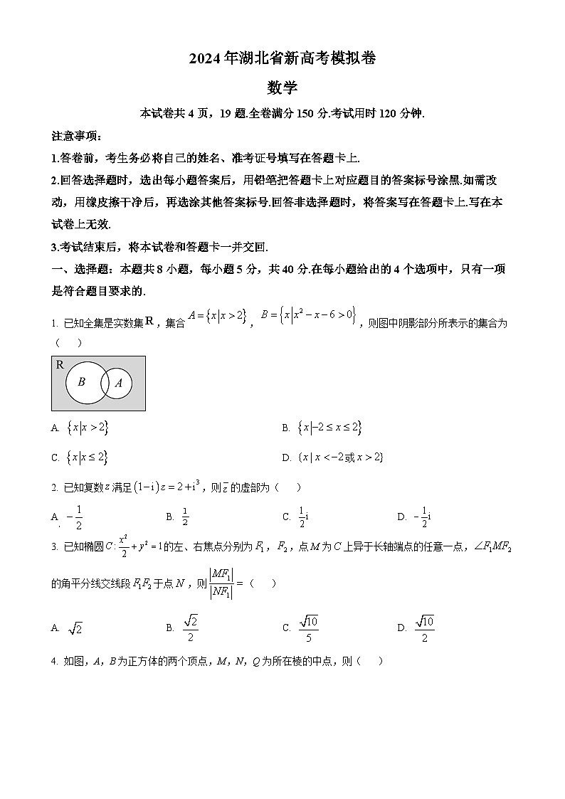 湖北省部分学校2024届高三下学期模拟考试数学试题（原卷版）第1页
