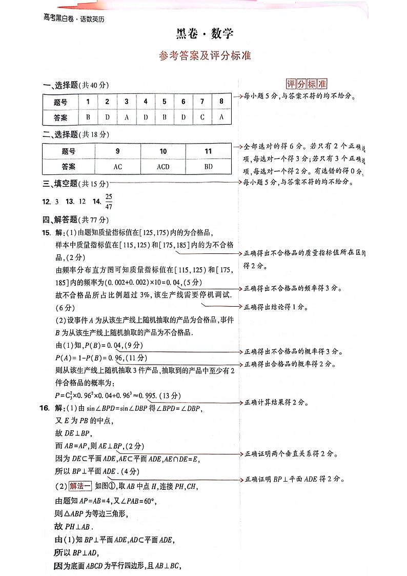2024年普通高等学校招生全国统一考试黑白卷数学试卷（附参考答案）01