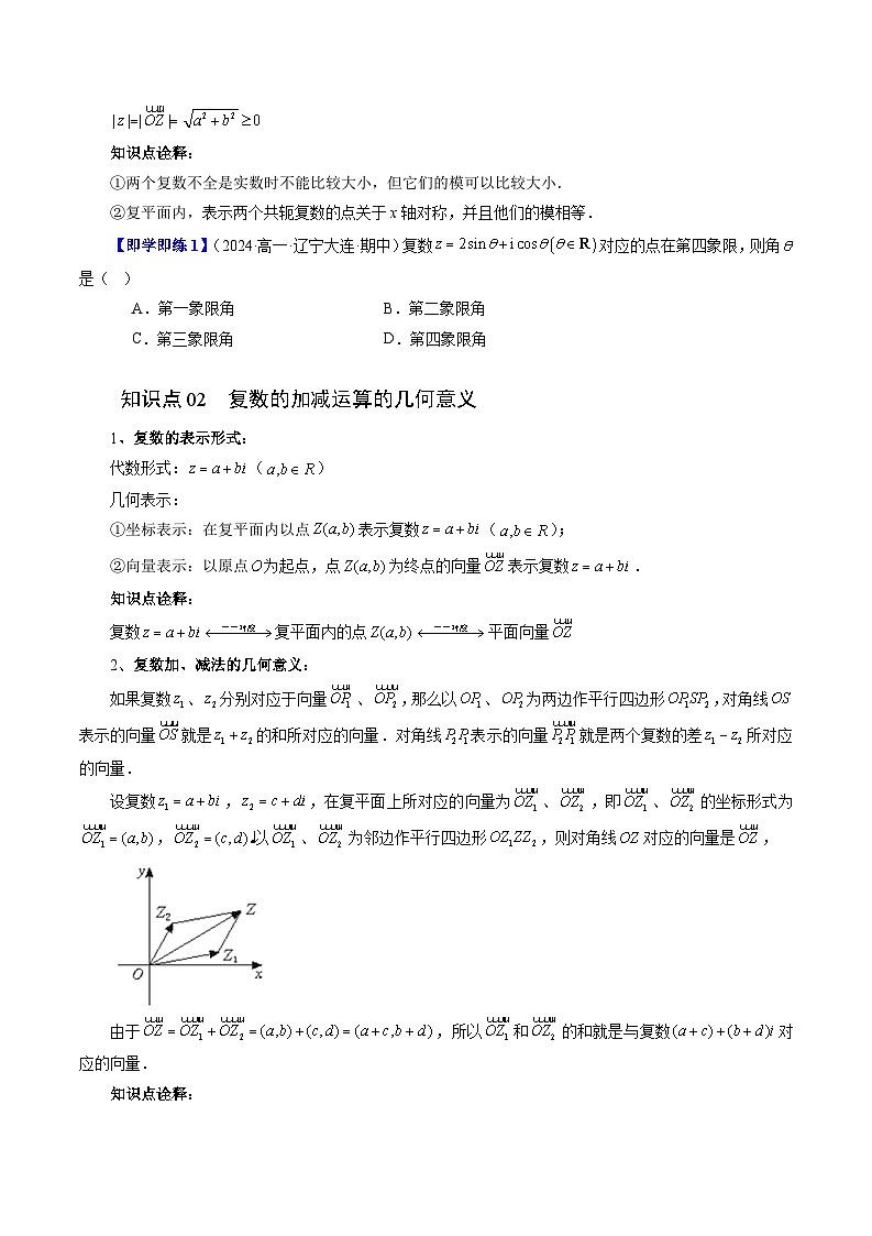 2023-2024学年高一数学下册同步学与练（苏教版）-12.3 复数的几何意义（六大题型）（原卷版）第3页