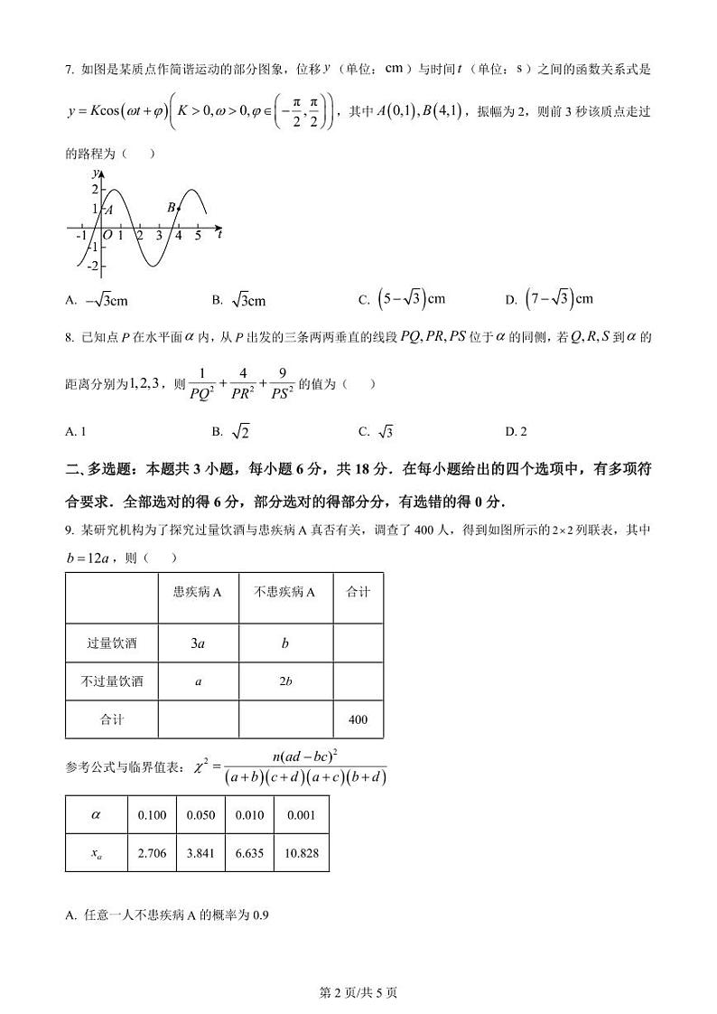 精品解析：河南省TOP二十名校2024届高三下学期4月冲刺一数学试卷（原卷版）第2页