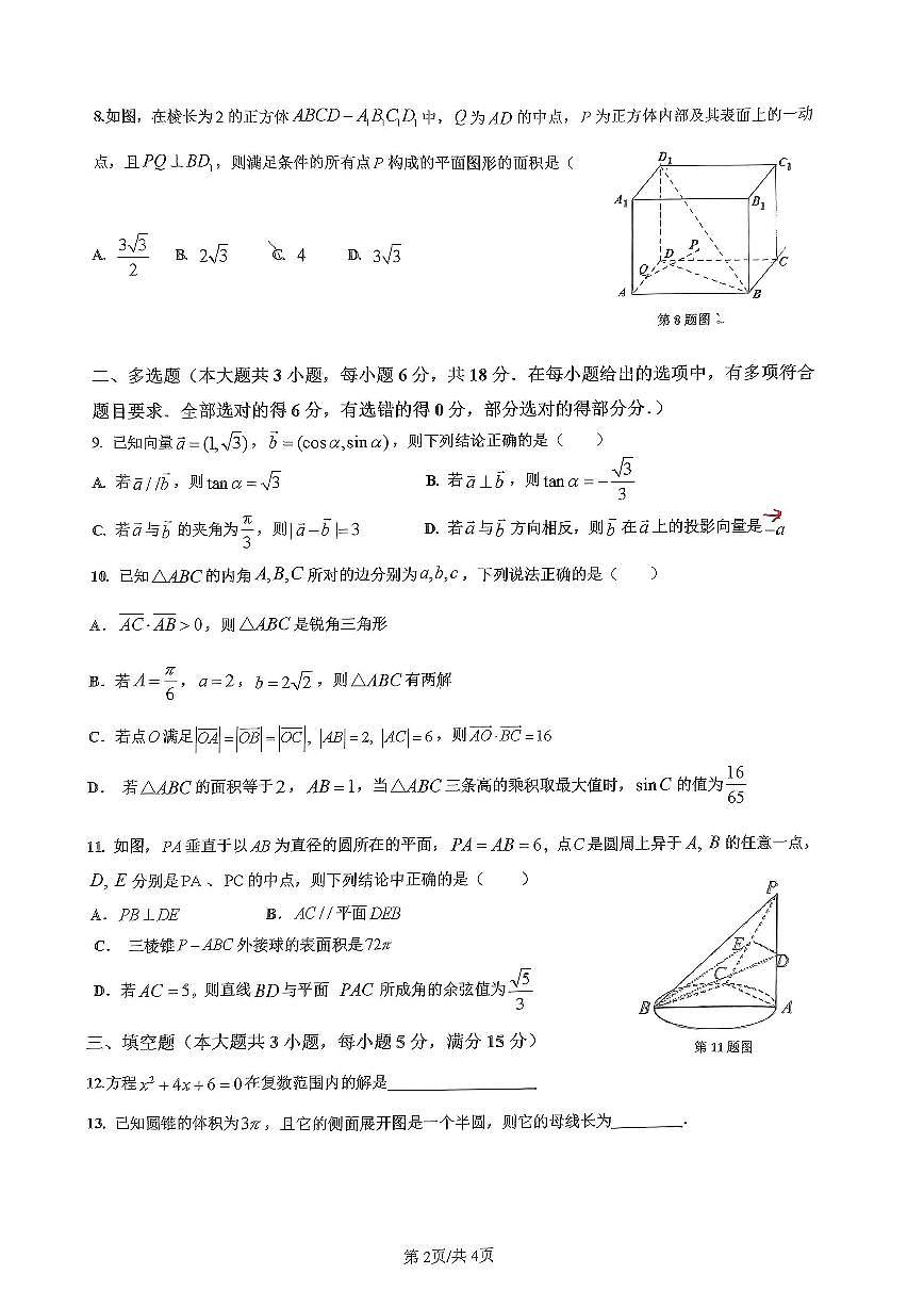 福建省武夷山第一中学2023-2024学年高一下学期4月期中考试数学试题第2页