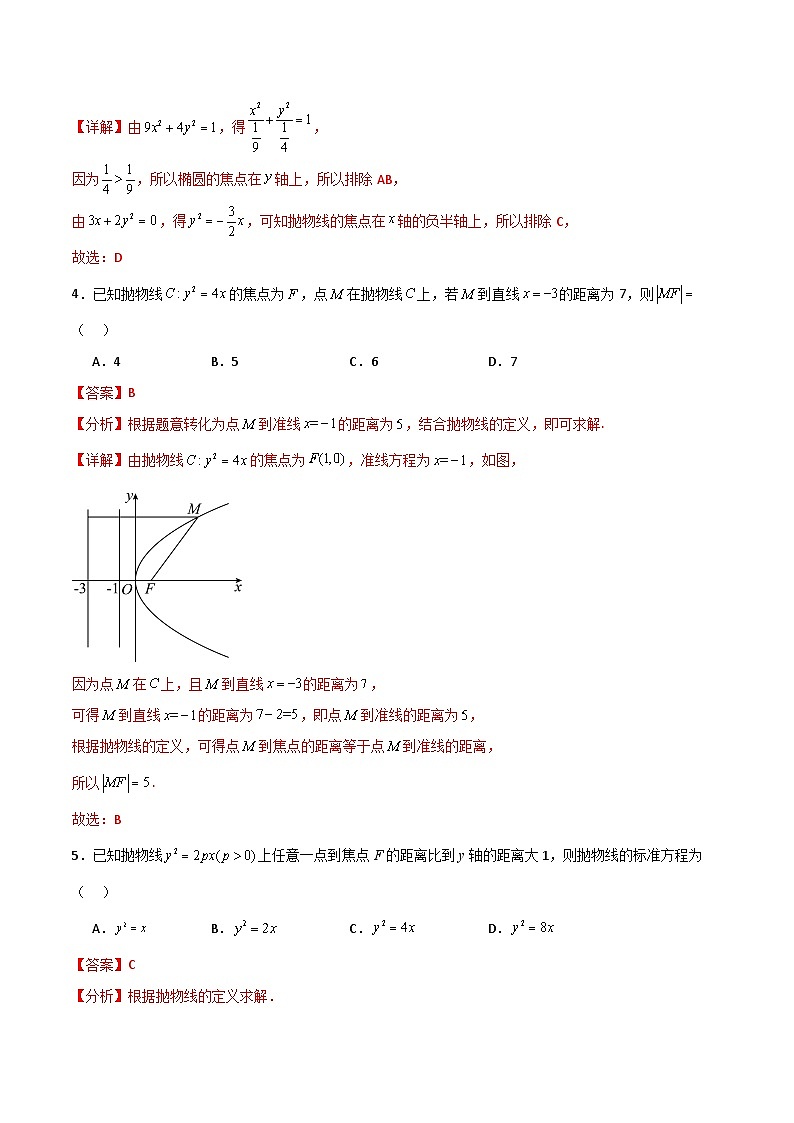 北师大版数学高二选择性必修第一册 2.3.1 抛物线及其标准方程 分层练习02