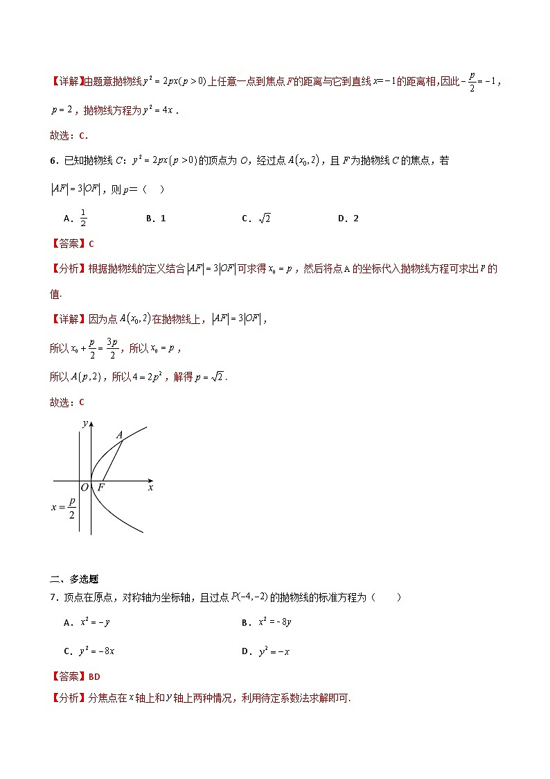 北师大版数学高二选择性必修第一册 2.3.1 抛物线及其标准方程 分层练习03