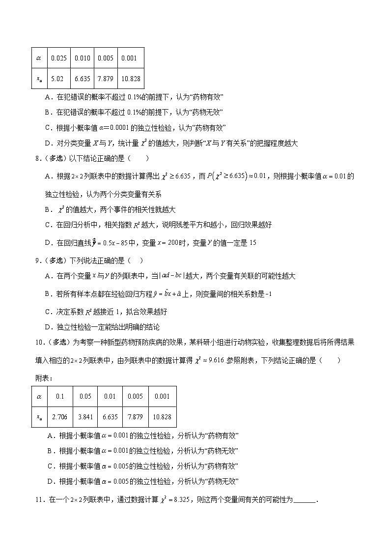 北师大版数学高二选择性必修第一册 7.3 独立性检验问题 分层练习（原卷版）第3页