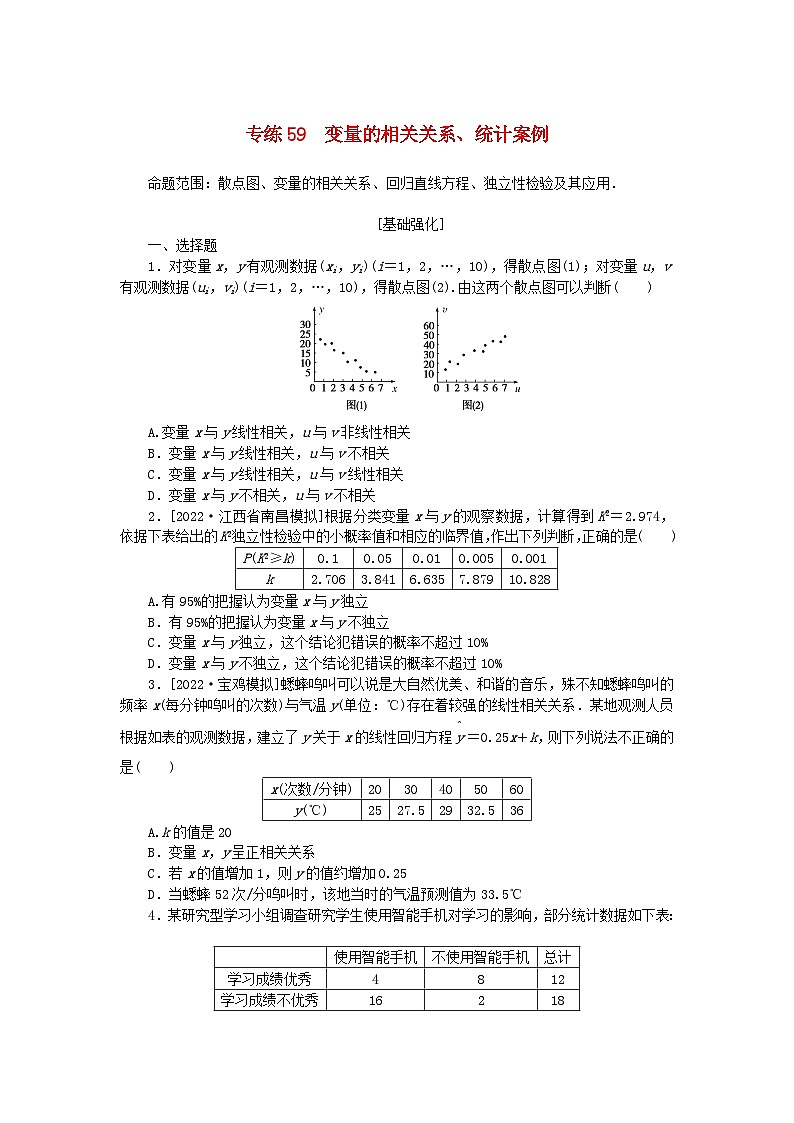 2024版高考数学微专题专练59变量的相关关系统计案例理（附解析）第1页