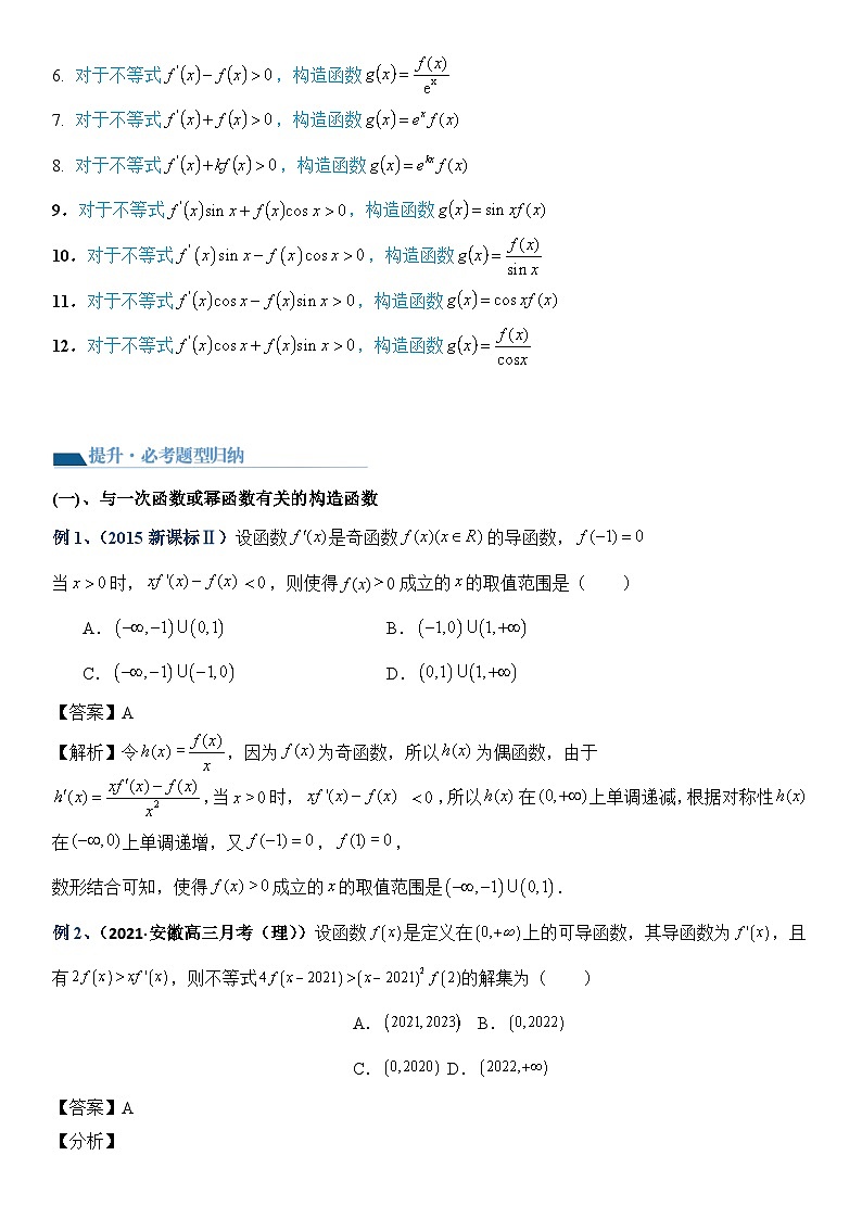 专题6 导数之构造函数（基本初等函数）（讲义）-【压轴】2024高考数学二轮复习函数与导数压轴题02