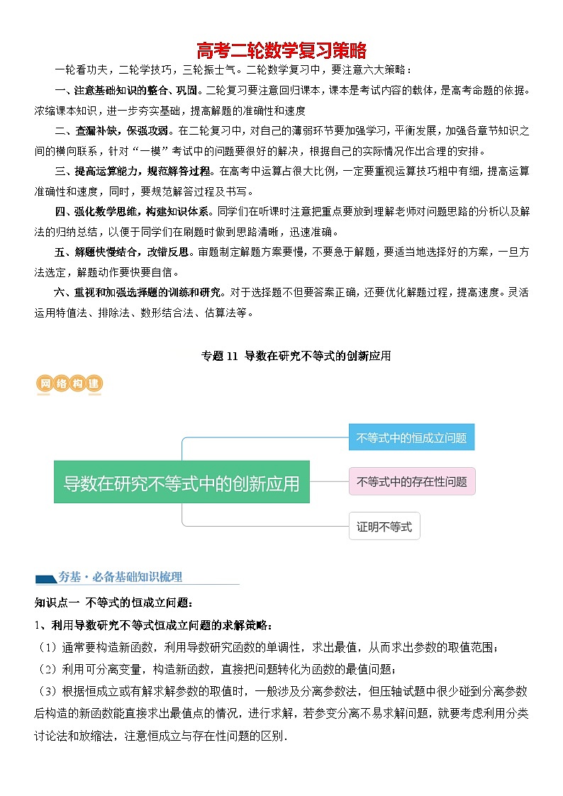 专题11 导数在研究不等式的创新应用（讲义）-【压轴】2024高考数学二轮复习函数与导数压轴题01
