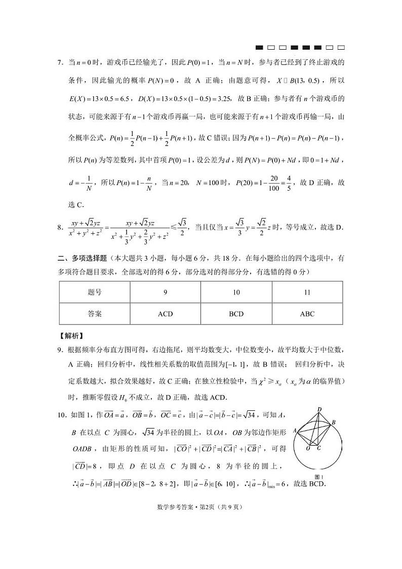 云南省云南师大附中2024届高三高考适应性月考卷（九）数学（云南版）试卷及参考答案02