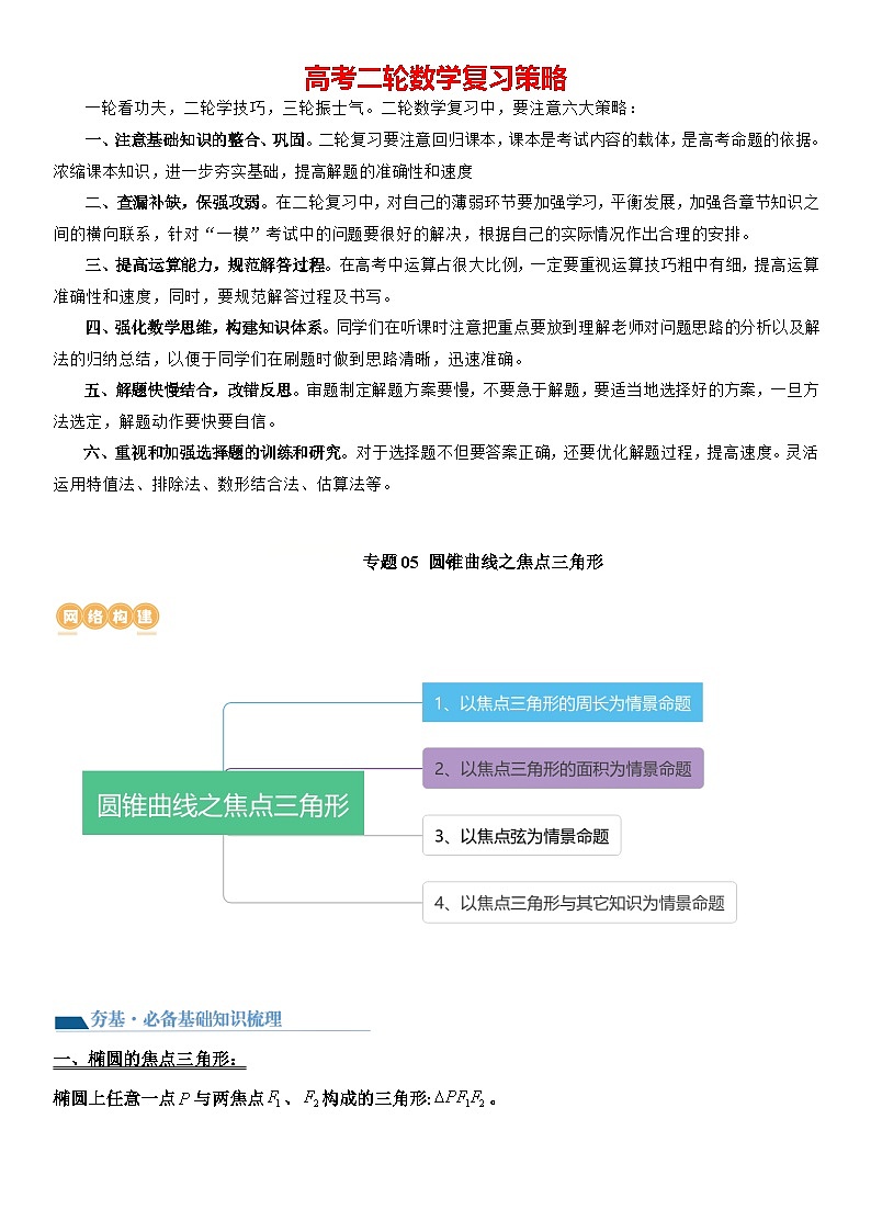 专题05 圆锥曲线之焦点三角形（讲义）原卷版第1页