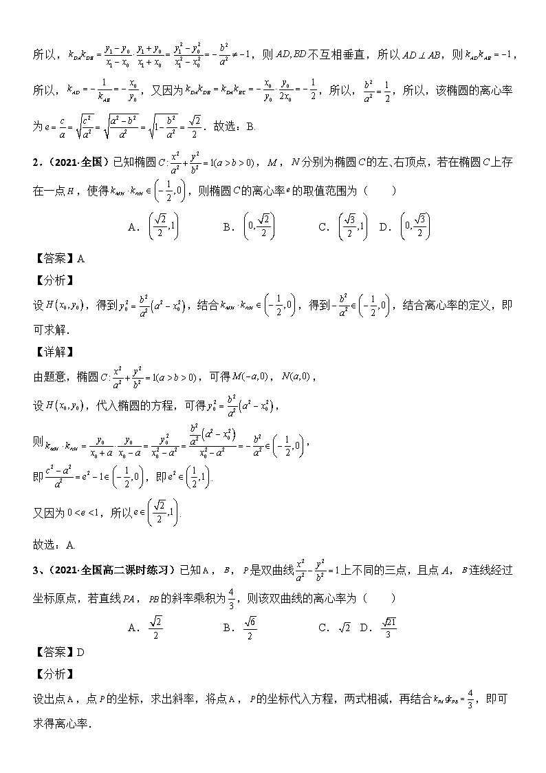 专题09 圆锥曲线的第三定义与斜率乘积是定值模型（模拟+真题）教师版第2页