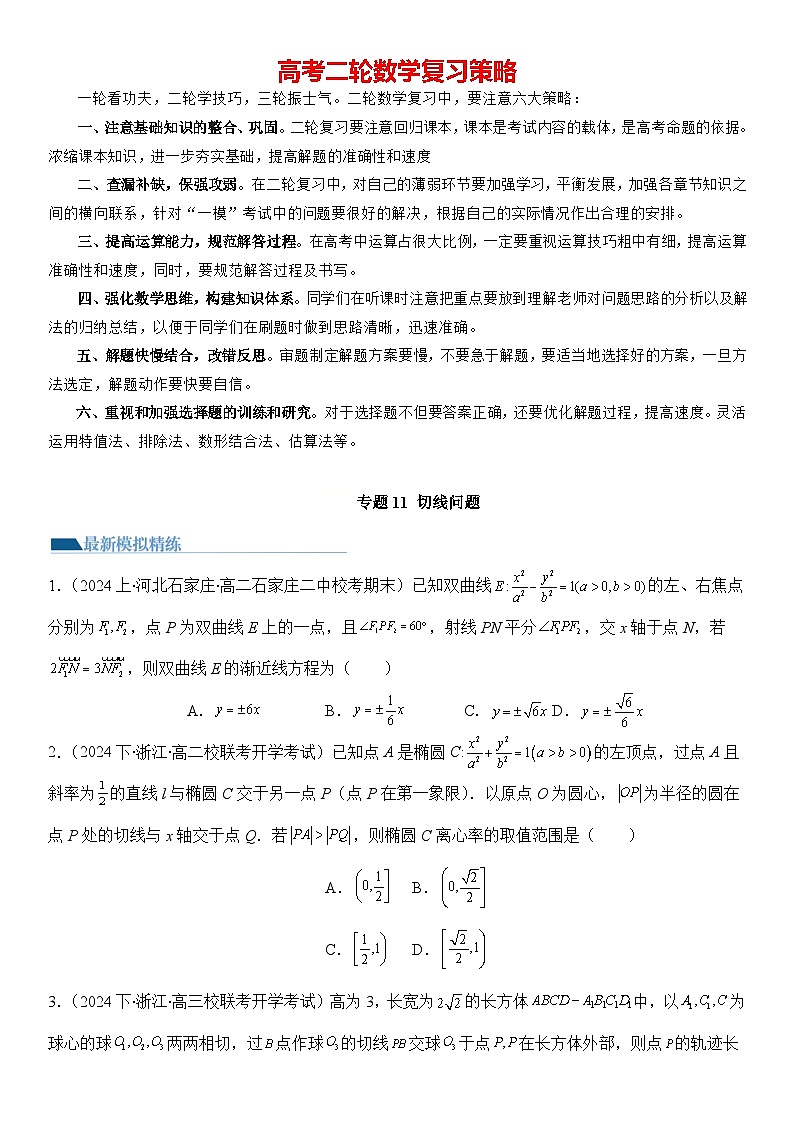 专题11 切线问题（模拟+真题）原卷版第1页