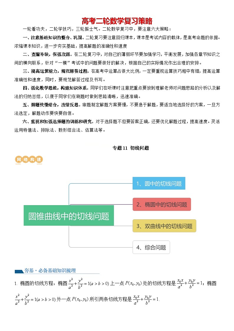 专题11 切线问题（讲义）-2024高考数学二轮复习解析几何压轴题01