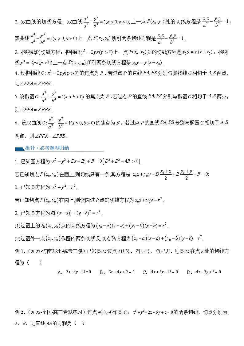 专题11 切线问题（讲义）-2024高考数学二轮复习解析几何压轴题02