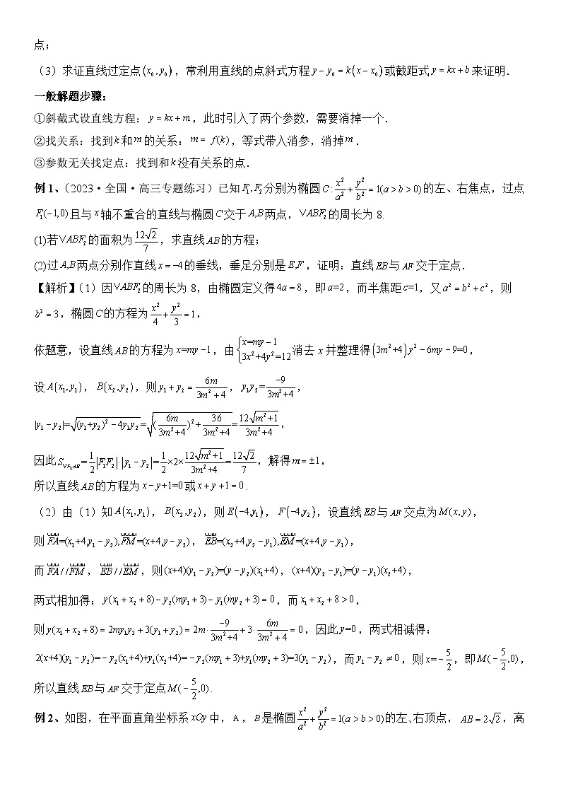 专题12 定点问题（讲义）-2024高考数学二轮复习解析几何压轴题03
