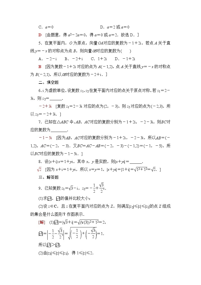 人教B版高中数学必修第四册课时分层作业5复数的几何意义含答案02