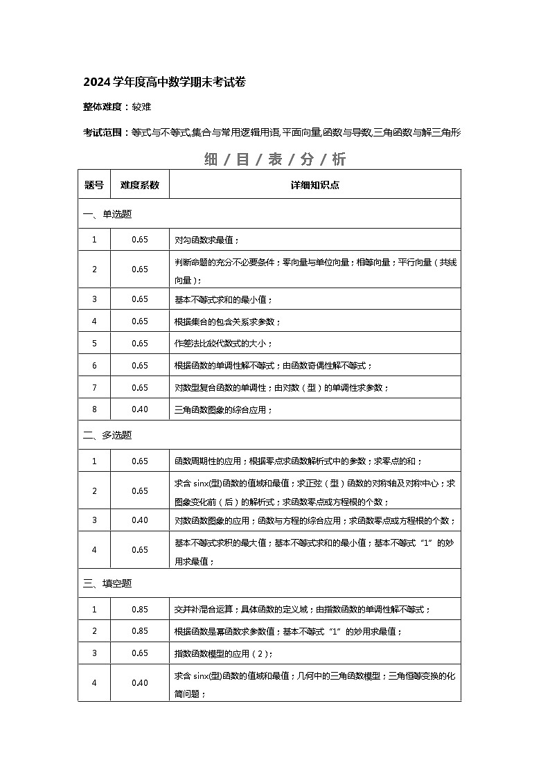 104，山东省德州市云天高级中学2023-2024学年高一下学期开学考试数学试题01