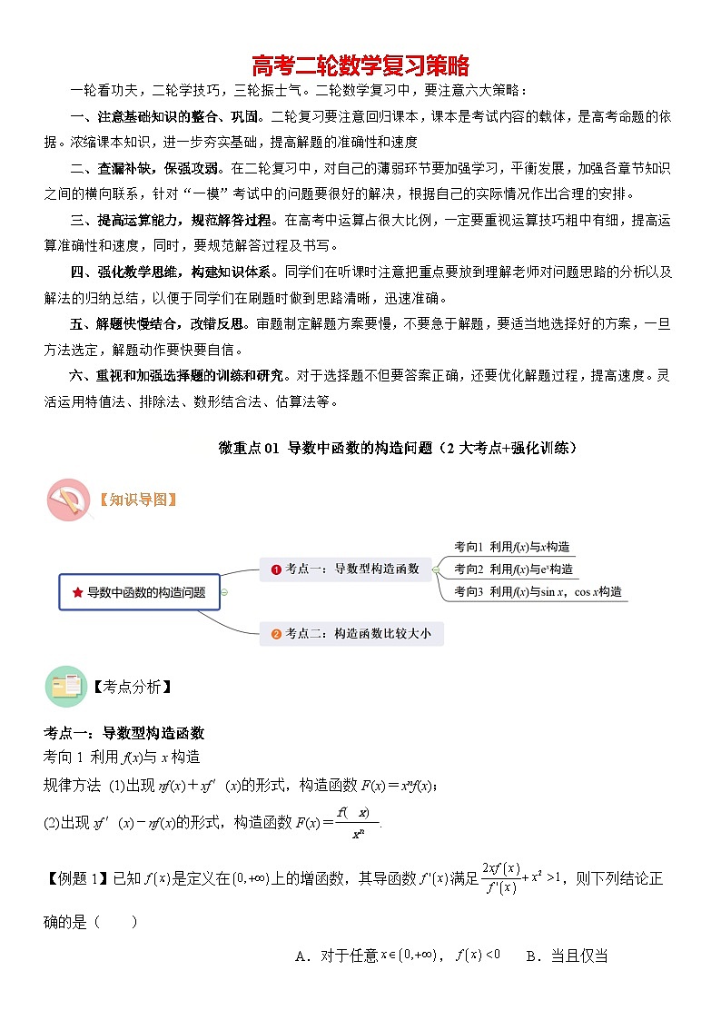 微重点01导数中函数的构造问题（2大考点+强化训练）-2024年高考数学重难点培优精讲（新高考专用）01