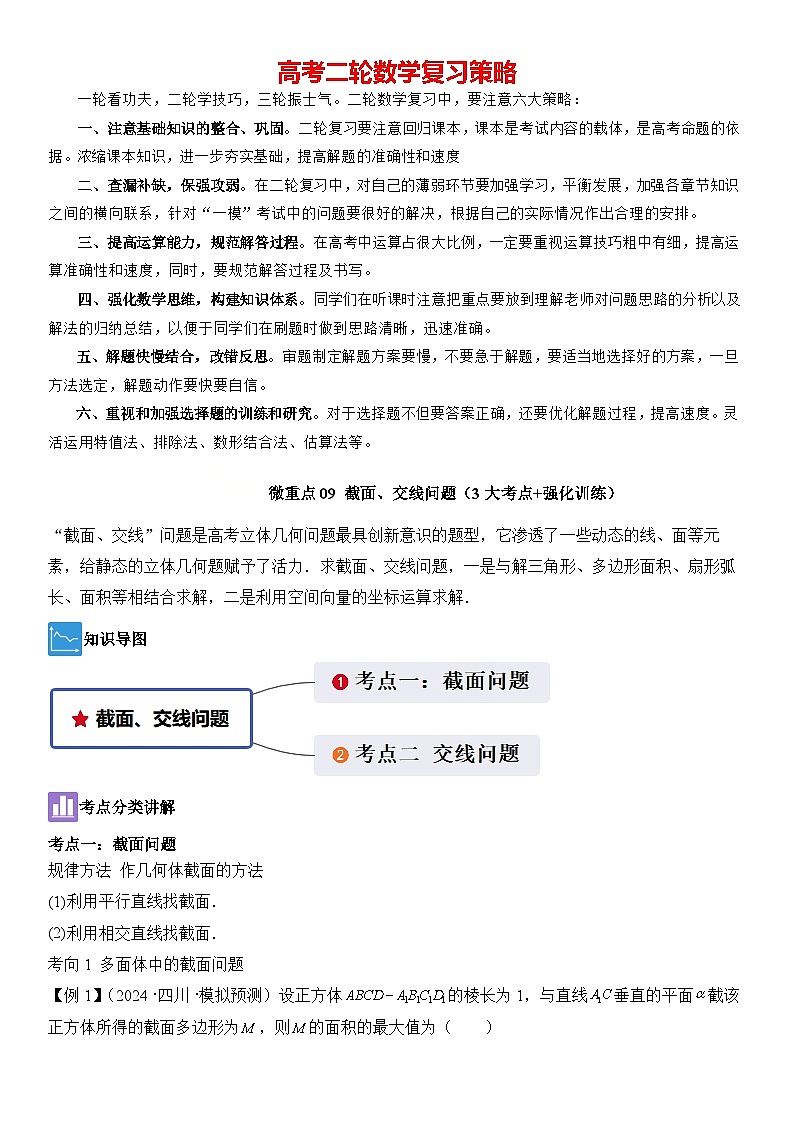 微重点09　截面、交线问题（3大考点+强化训练）原卷版第1页