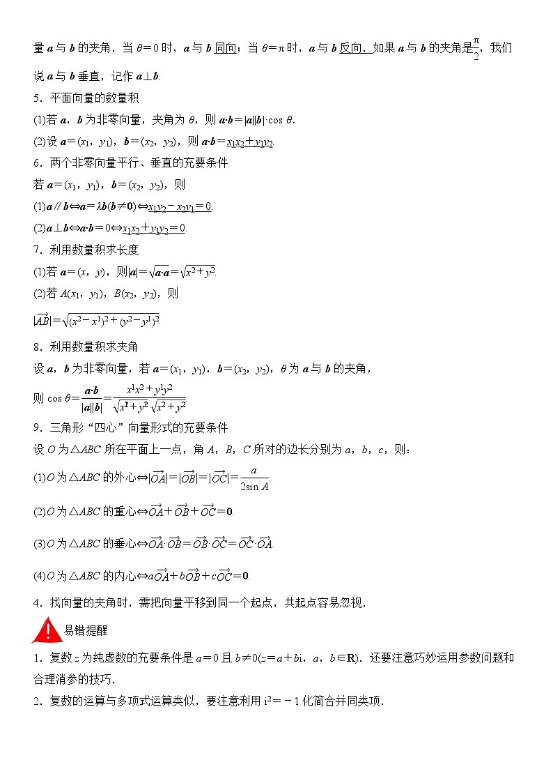 考前回顾02 复数、平面向量（清单+易错+23真题+24模拟）-高考数学重难点培优精讲02