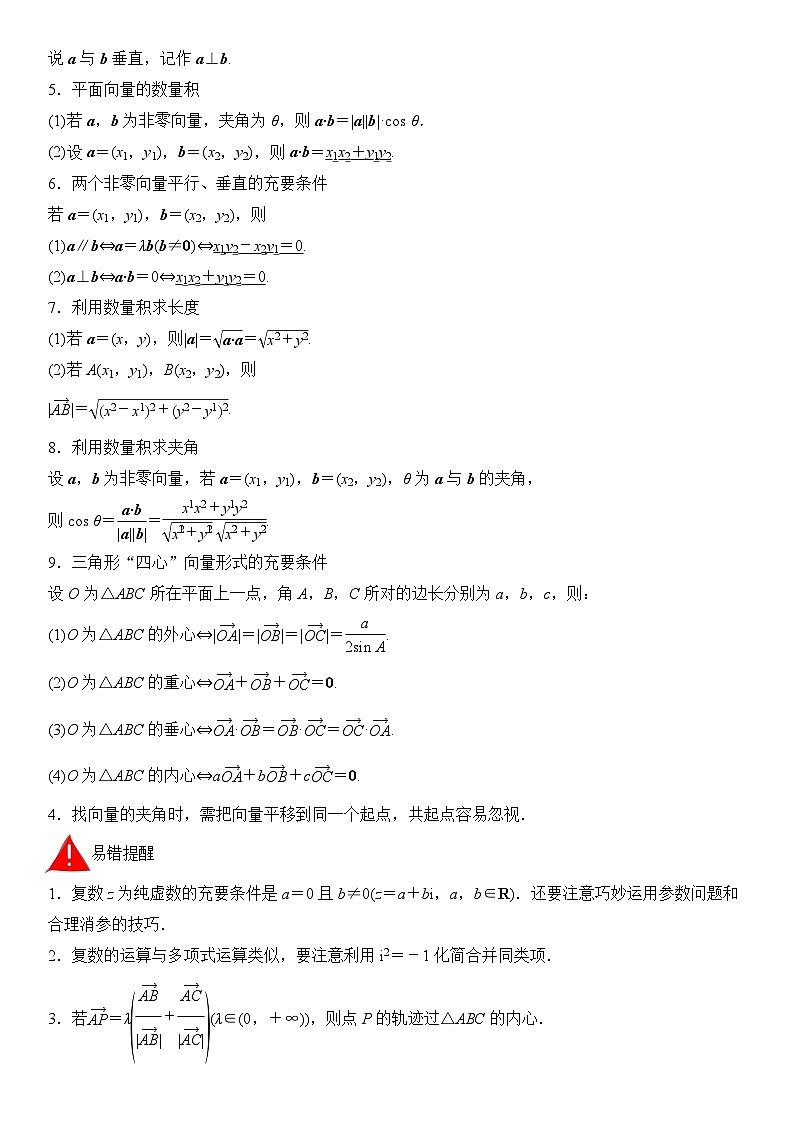 考前回顾02 复数、平面向量（清单+易错+23真题+24模拟）-高考数学重难点培优精讲02