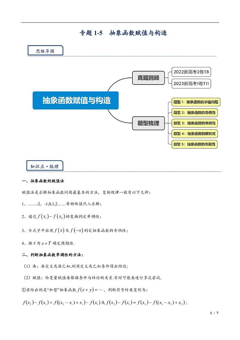高三数学培优专题05 抽象函数赋值与构造（PDF版）（共42个专题）（学生版）第1页