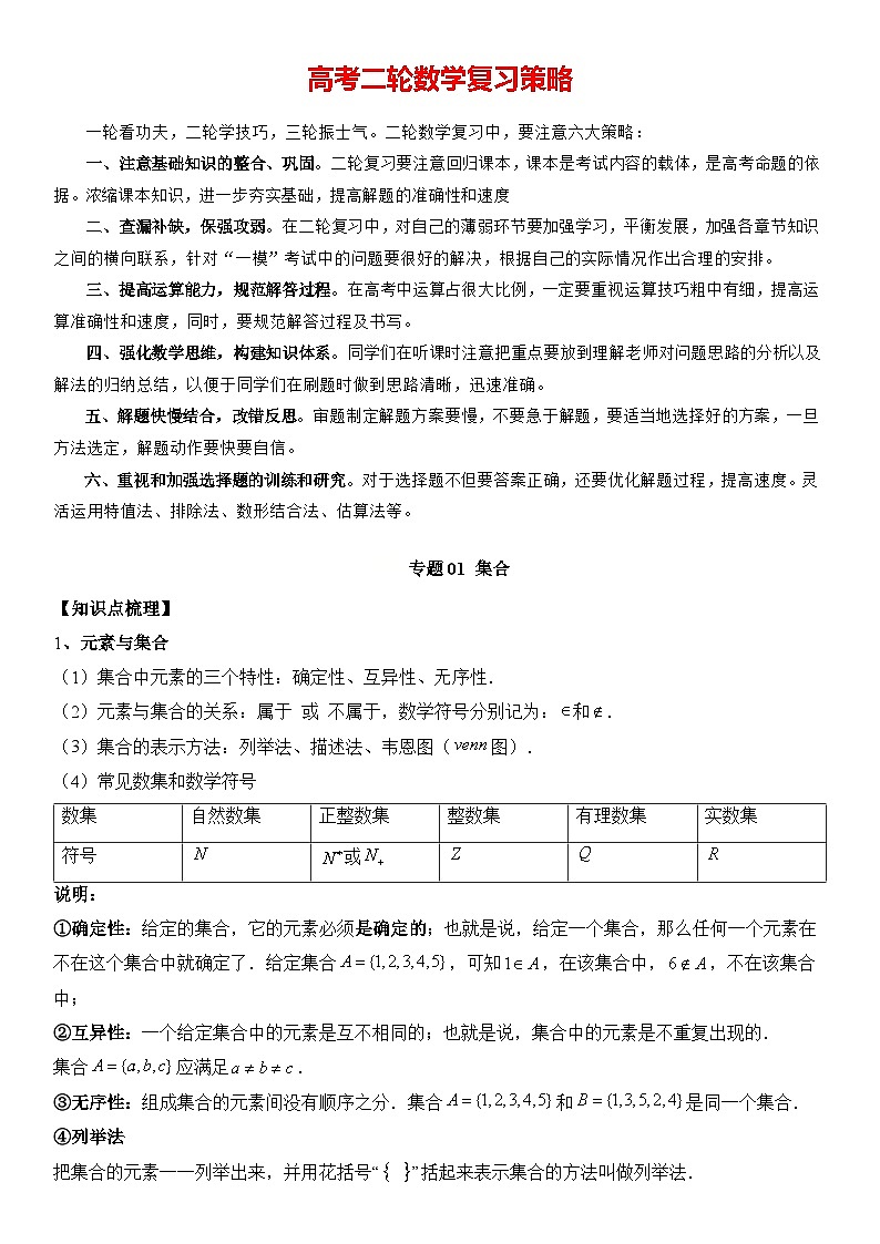 专题01 集合  -2024年新高考数学艺术生突破90分精讲01