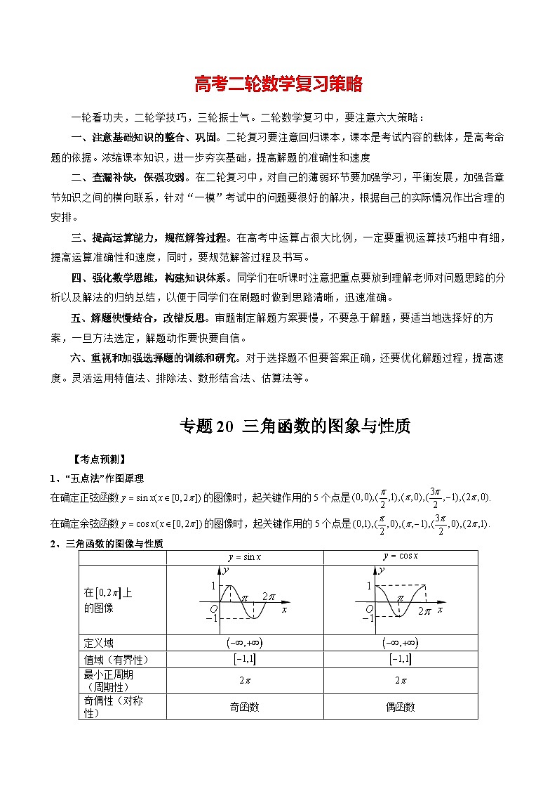 专题20 三角函数的图象与性质（原卷版）第1页