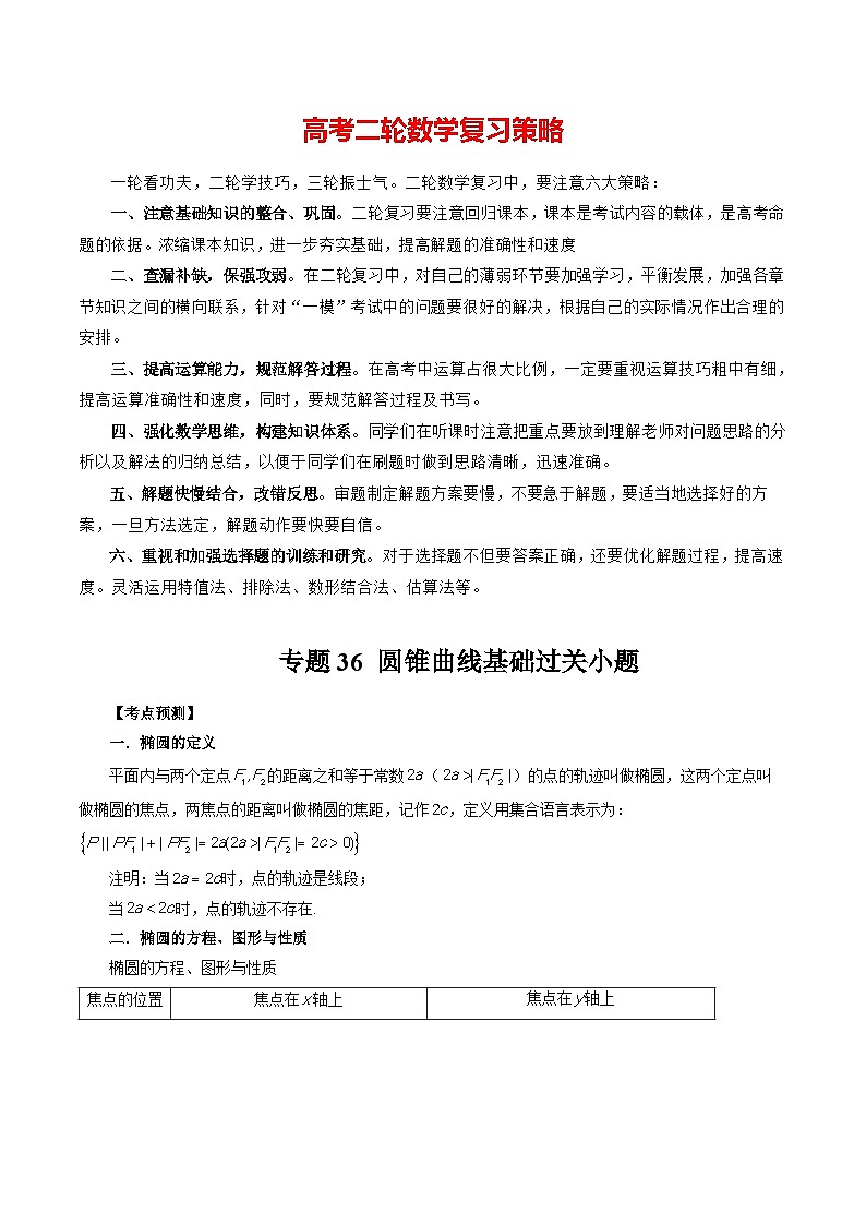 专题36 圆锥曲线基础过关小题 （解析版）第1页
