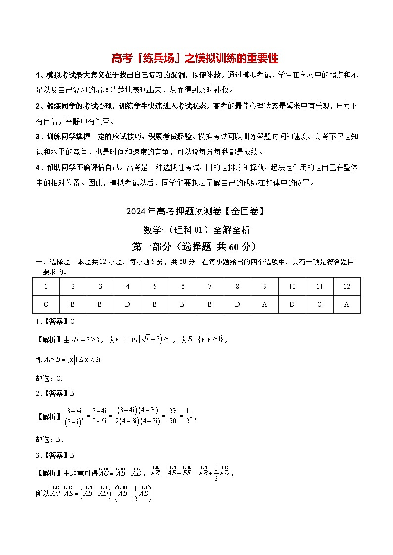 数学（全国卷理科01）（全解全析）第1页