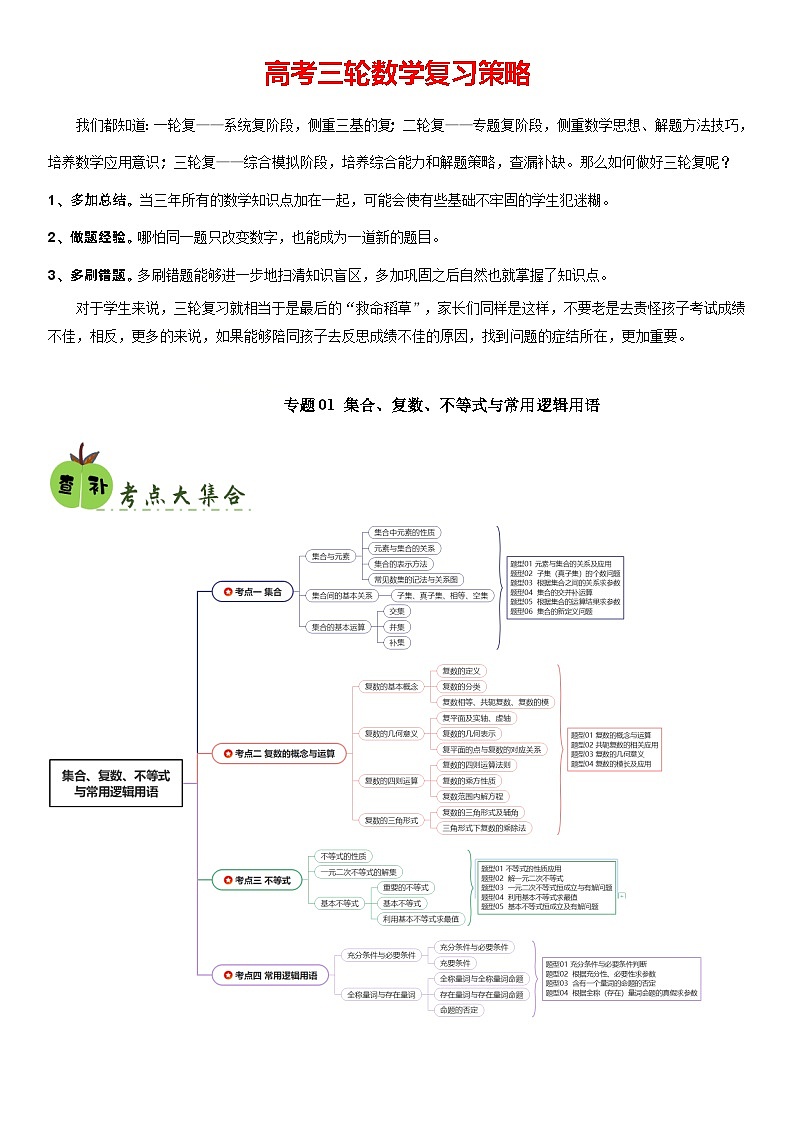 专题01 集合、复数、不等式与常用逻辑用语（解析版）第1页