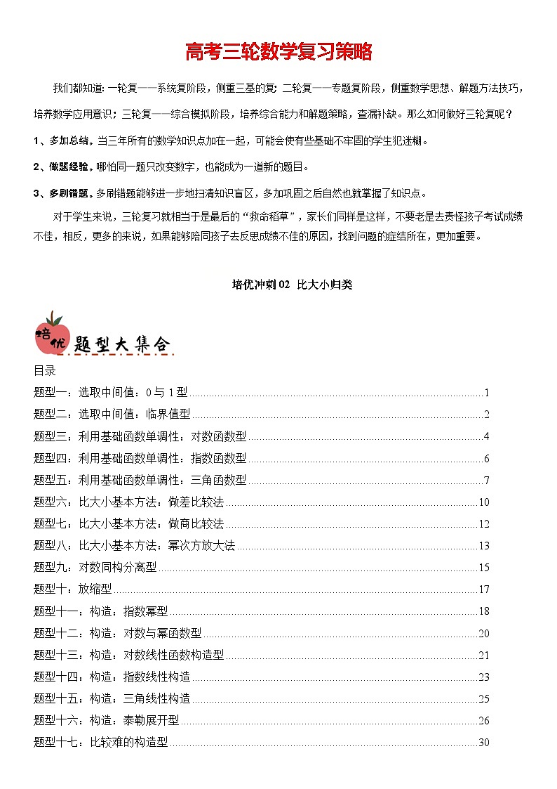 培优冲刺02 比大小归类（解析版）第1页