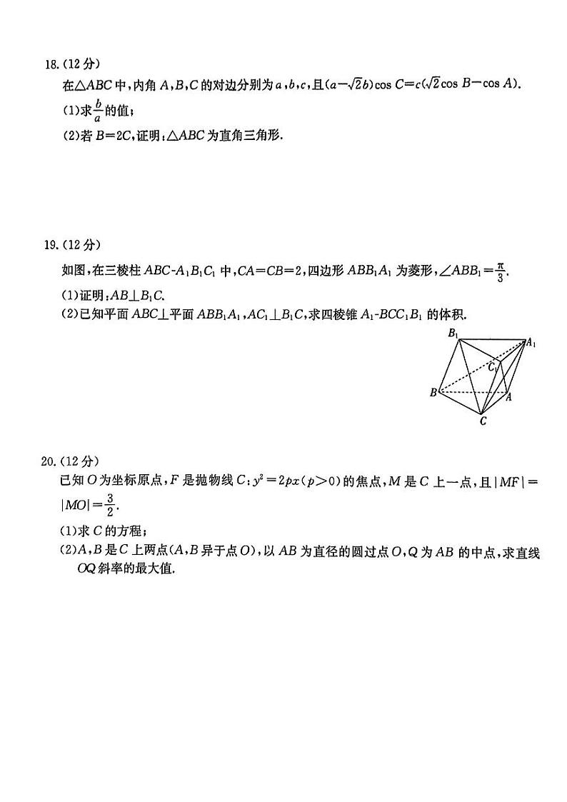 四川省南充市西充县部分校2024届高三下学期高考模拟联考数学（文）试卷（PDF版附解析）03
