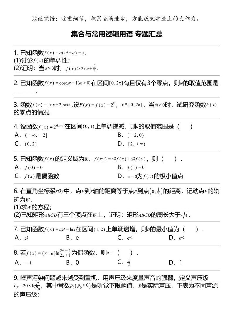 2024高考冲刺数学最热30题 集合与常用逻辑用语 专题汇总第1页