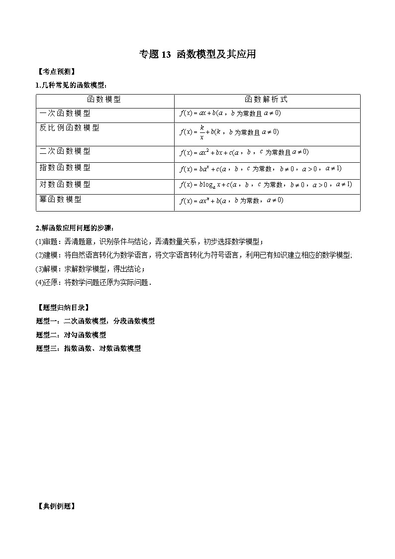 新高考数学大一轮复习讲义之方法技巧专题13函数模型及其应用(原卷版+解析)第1页