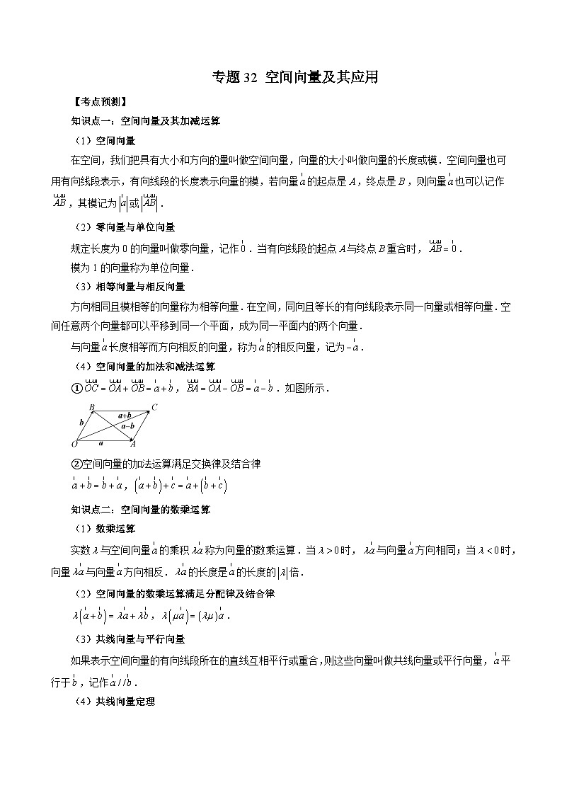 新高考数学大一轮复习讲义之方法技巧专题32空间向量及其应用(原卷版+解析)第1页